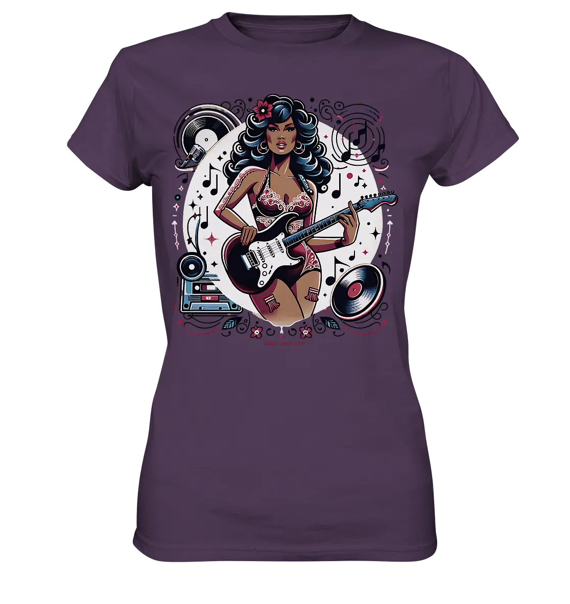 Swinging 60s Gitarristin mit Retro-Vibes - Ladies Premium Shirt Bright Lights Arts