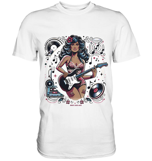 Swinging 60s Gitarristin mit Retro-Vibes - Premium Shirt Bright Lights Arts