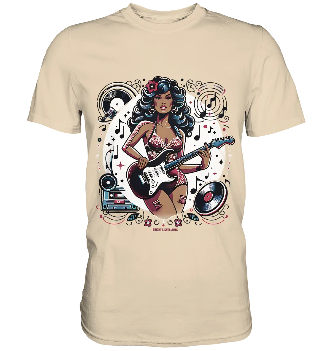 Swinging 60s Gitarristin mit Retro-Vibes - Premium Shirt Bright Lights Arts