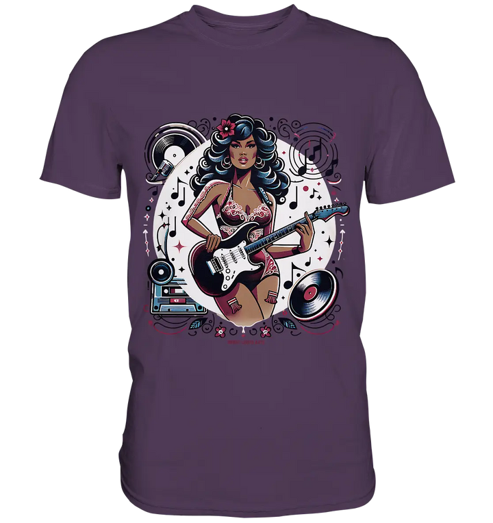 Swinging 60s Gitarristin mit Retro-Vibes - Premium Shirt Bright Lights Arts