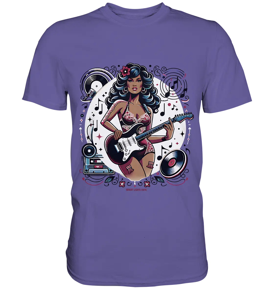 Swinging 60s Gitarristin mit Retro-Vibes - Premium Shirt Bright Lights Arts
