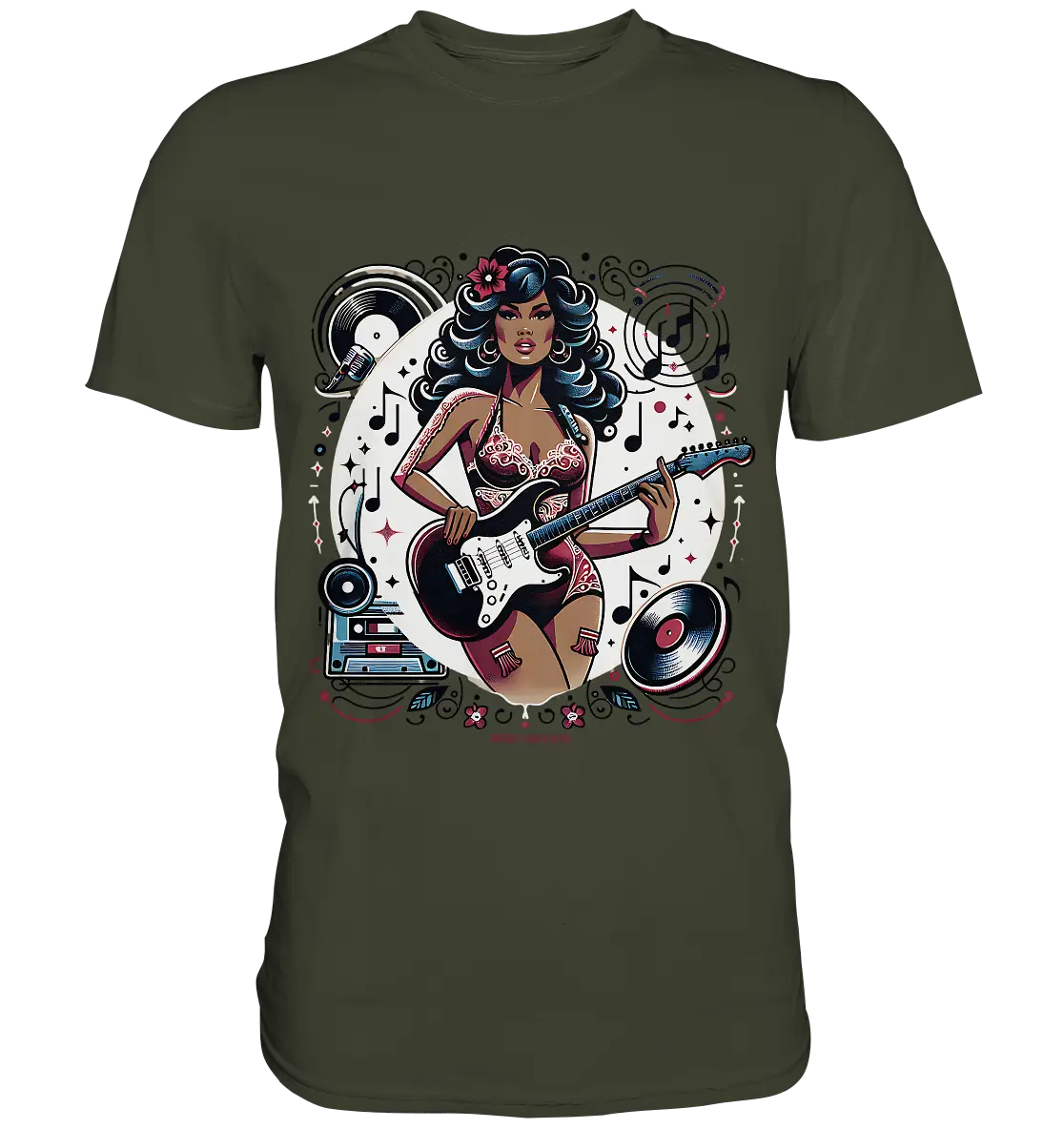 Swinging 60s Gitarristin mit Retro-Vibes - Premium Shirt Bright Lights Arts