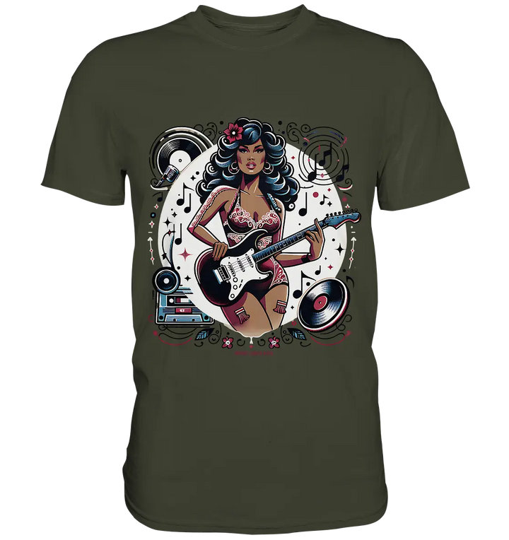 Swinging 60s Gitarristin mit Retro-Vibes - Premium Shirt Bright Lights Arts