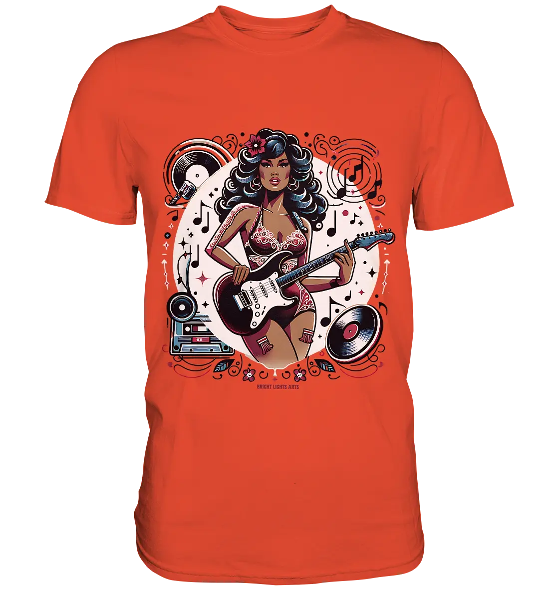 Swinging 60s Gitarristin mit Retro-Vibes - Premium Shirt Bright Lights Arts