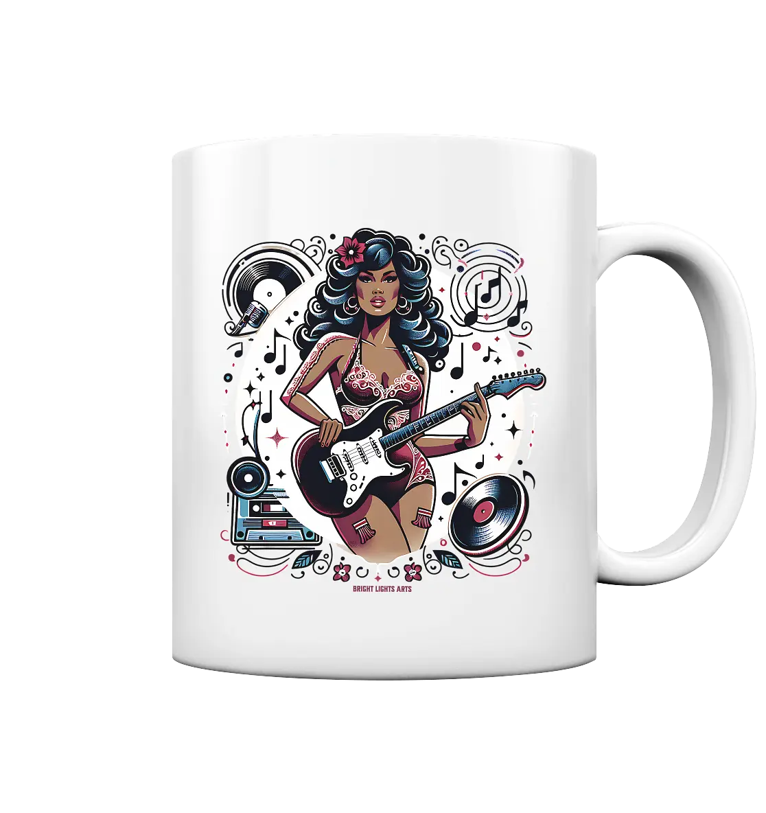 Swinging 60s Gitarristin mit Retro-Vibes - Tasse glossy Bright Lights Arts