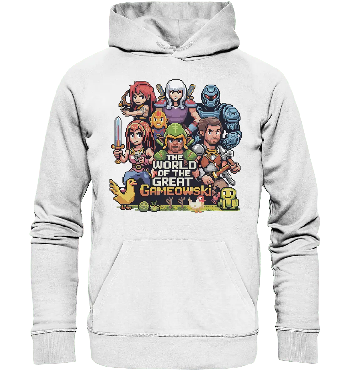 The World of the Great Gameowski – Exklusives Pixel - Art Design - Organic Hoodie - Bright Lights Arts