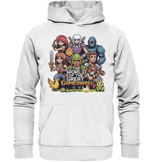The World of the Great Gameowski – Exklusives Pixel - Art Design - Organic Hoodie - Bright Lights Arts
