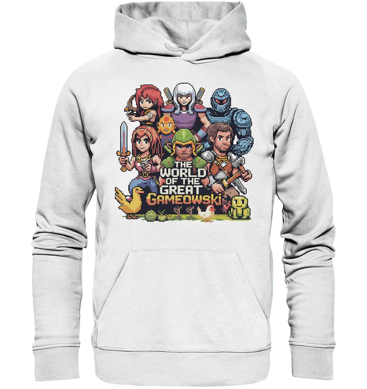 The World of the Great Gameowski – Exklusives Pixel - Art Design - Organic Hoodie - Bright Lights Arts
