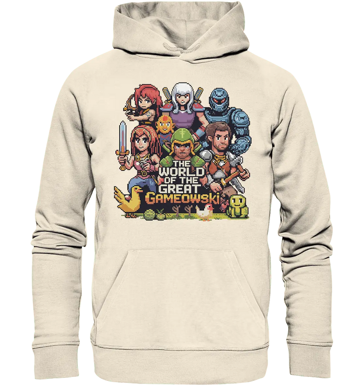 The World of the Great Gameowski – Exklusives Pixel - Art Design - Organic Hoodie - Bright Lights Arts