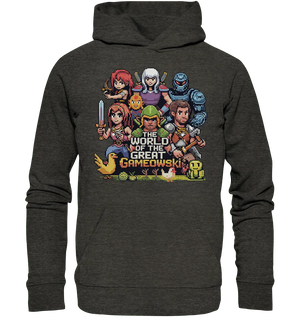 The World of the Great Gameowski – Exklusives Pixel - Art Design - Organic Hoodie - Bright Lights Arts