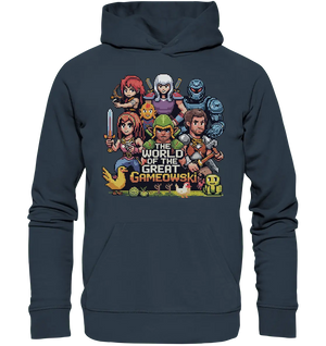 The World of the Great Gameowski – Exklusives Pixel - Art Design - Organic Hoodie - Bright Lights Arts