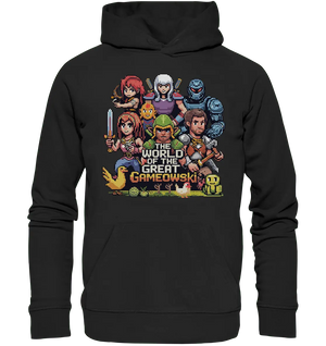 The World of the Great Gameowski – Exklusives Pixel - Art Design - Organic Hoodie - Bright Lights Arts