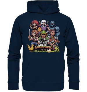 The World of the Great Gameowski – Exklusives Pixel - Art Design - Organic Hoodie - Bright Lights Arts