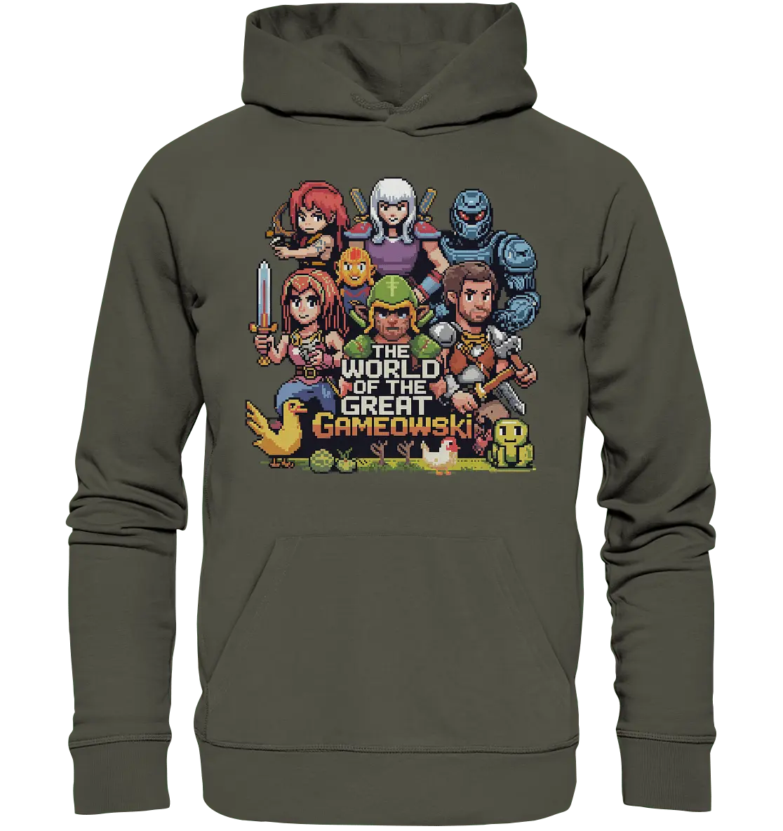 The World of the Great Gameowski – Exklusives Pixel - Art Design - Organic Hoodie - Bright Lights Arts