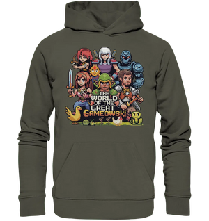 The World of the Great Gameowski – Exklusives Pixel - Art Design - Organic Hoodie - Bright Lights Arts