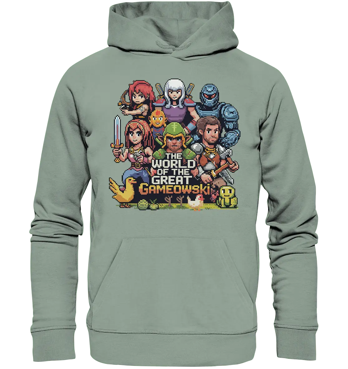 The World of the Great Gameowski – Exklusives Pixel - Art Design - Organic Hoodie - Bright Lights Arts