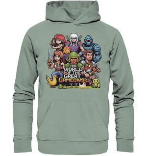 The World of the Great Gameowski – Exklusives Pixel - Art Design - Organic Hoodie - Bright Lights Arts