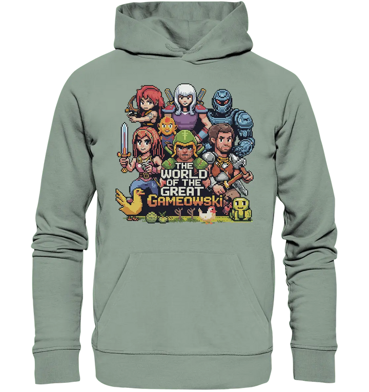 The World of the Great Gameowski – Exklusives Pixel - Art Design - Organic Hoodie - Bright Lights Arts