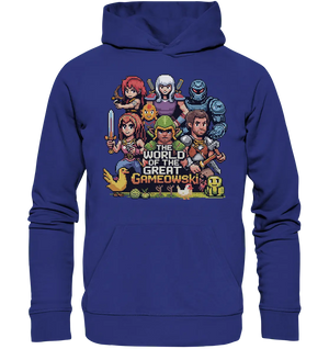 The World of the Great Gameowski – Exklusives Pixel - Art Design - Organic Hoodie - Bright Lights Arts