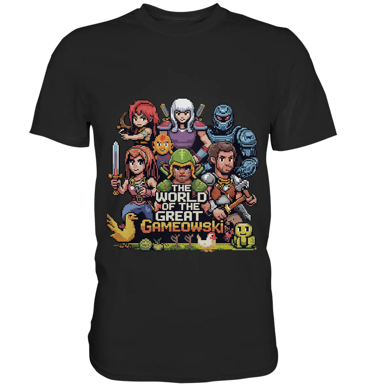 The World of the Great Gameowski – Exklusives Pixel - Art Design - Premium Shirt - Bright Lights Arts