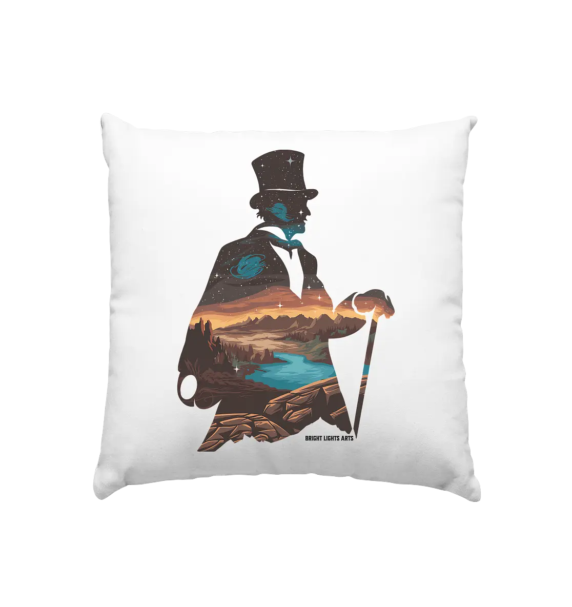 Time Traveler im Zylinderhut  - Kissen 40x40cm Bright Lights Arts