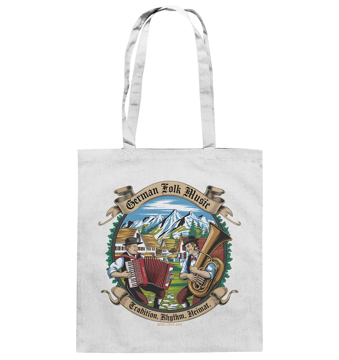 Traditionelle Klänge – Musikanten in den Alpen - Baumwolltasche Bright Lights Arts