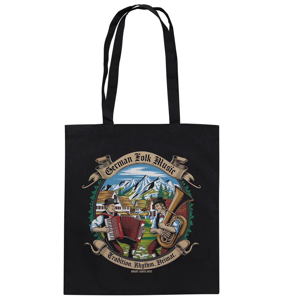 Traditionelle Klänge – Musikanten in den Alpen - Baumwolltasche Bright Lights Arts