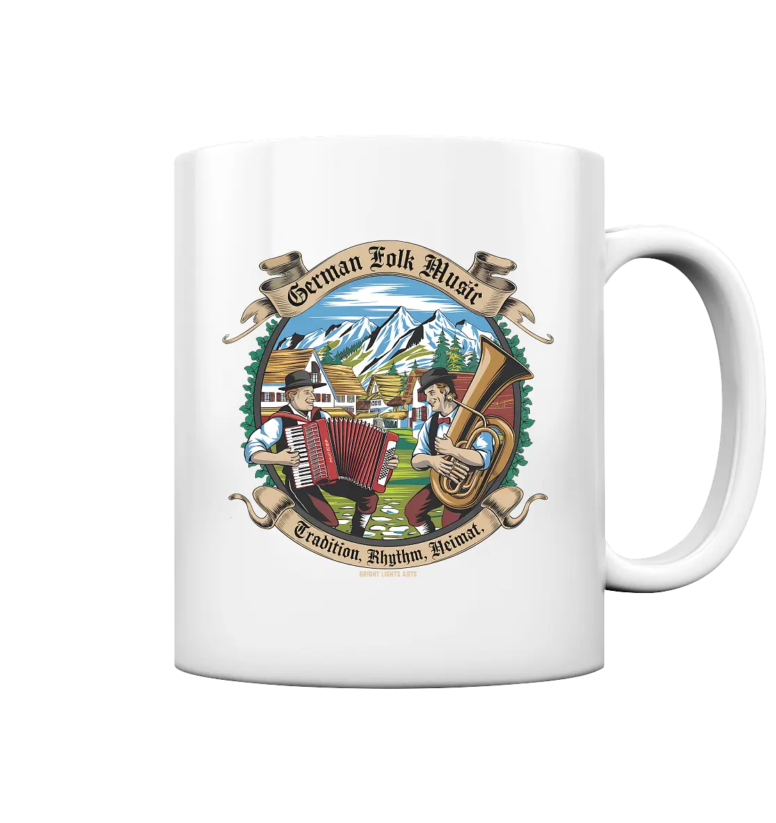 Traditionelle Klänge – Musikanten in den Alpen - Tasse glossy Bright Lights Arts