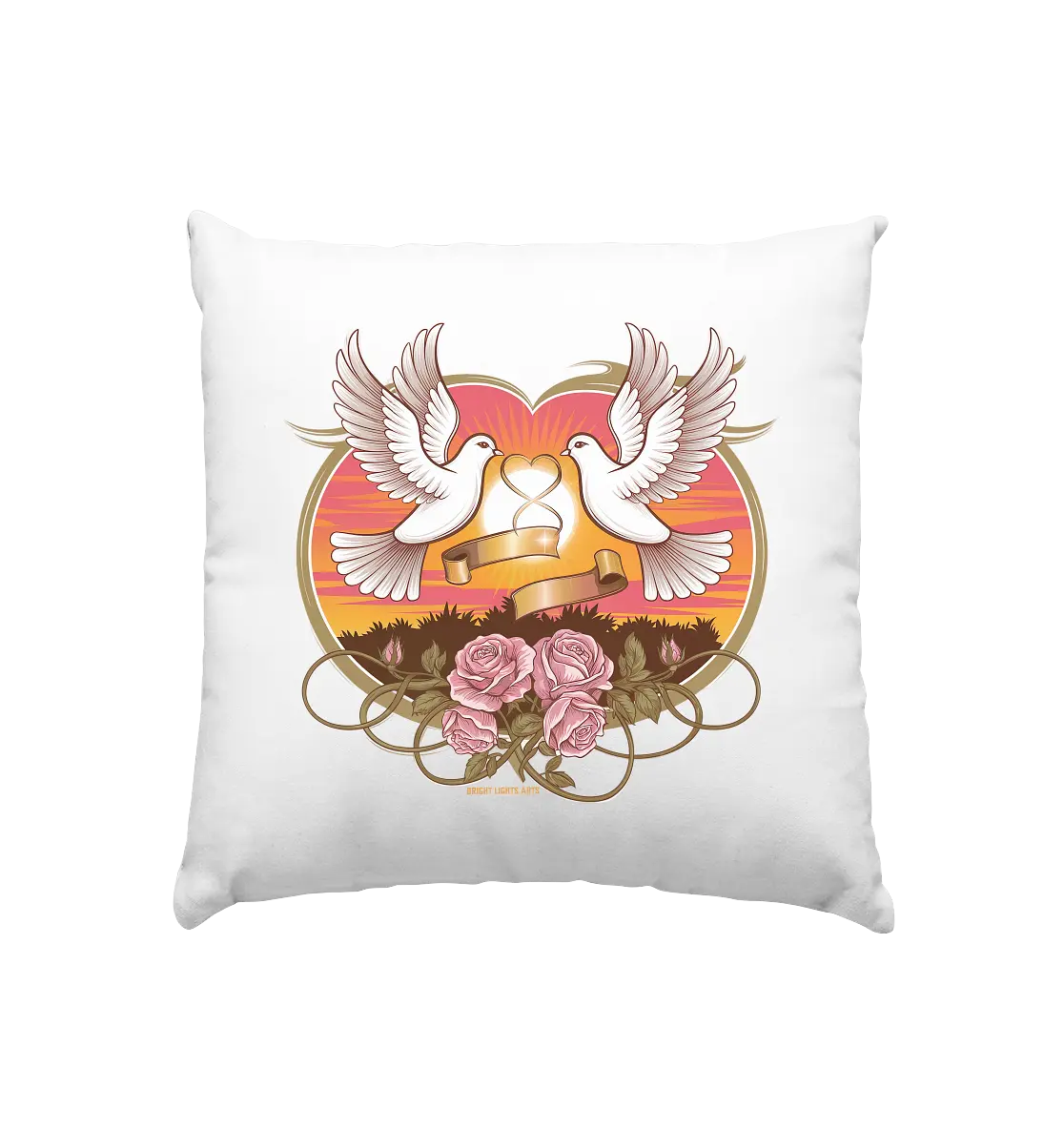 Wahre Liebe - Tauben und Rosen Symbol der Romantik - Kissen 40x40cm Bright Lights Arts