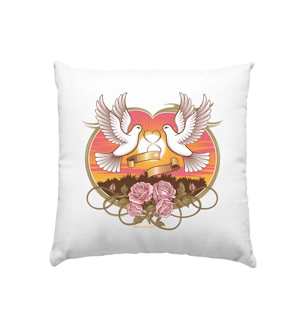 Wahre Liebe - Tauben und Rosen Symbol der Romantik - Kissen 40x40cm Bright Lights Arts