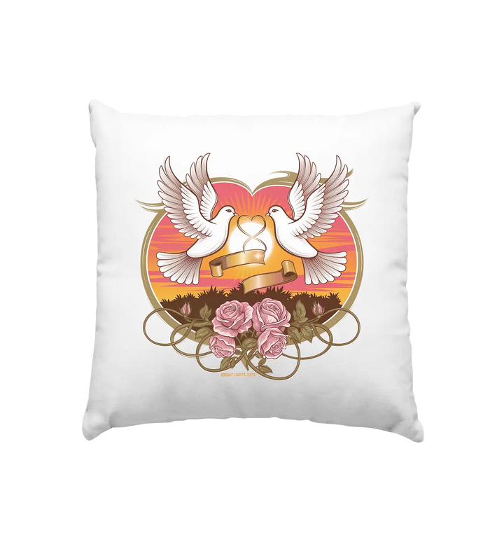 Wahre Liebe - Tauben und Rosen Symbol der Romantik - Kissen 40x40cm Bright Lights Arts