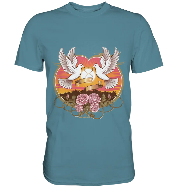Wahre Liebe - Tauben und Rosen Symbol der Romantik - Premium Shirt Bright Lights Arts