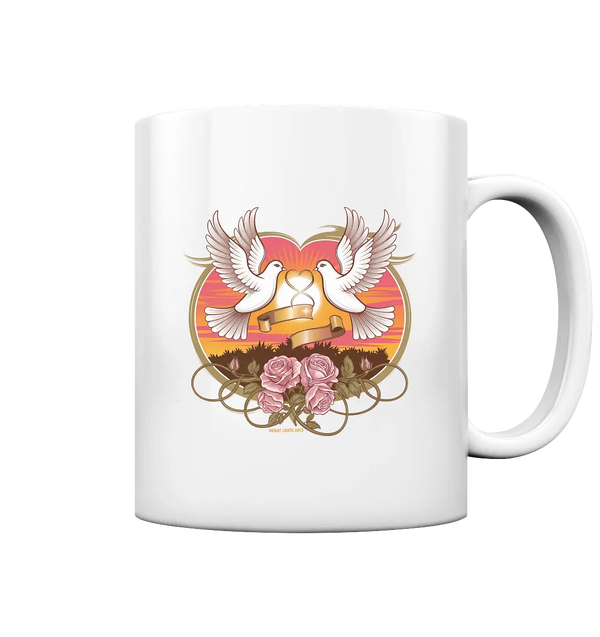 Wahre Liebe - Tauben und Rosen Symbol der Romantik - Tasse glossy Bright Lights Arts