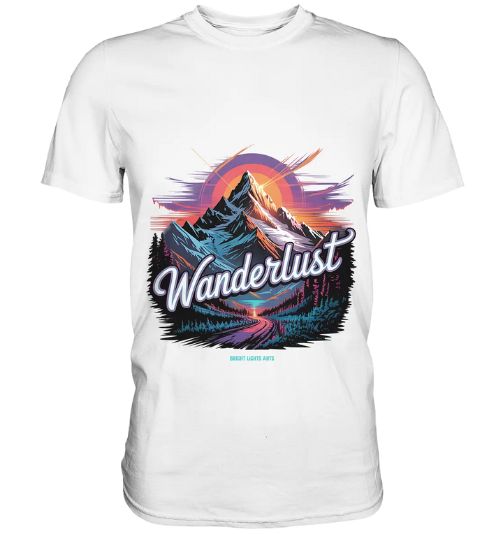Wanderlust Mountain Adventure - Premium Shirt Bright Lights Arts