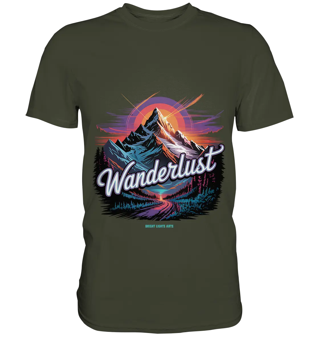 Wanderlust Mountain Adventure - Premium Shirt Bright Lights Arts