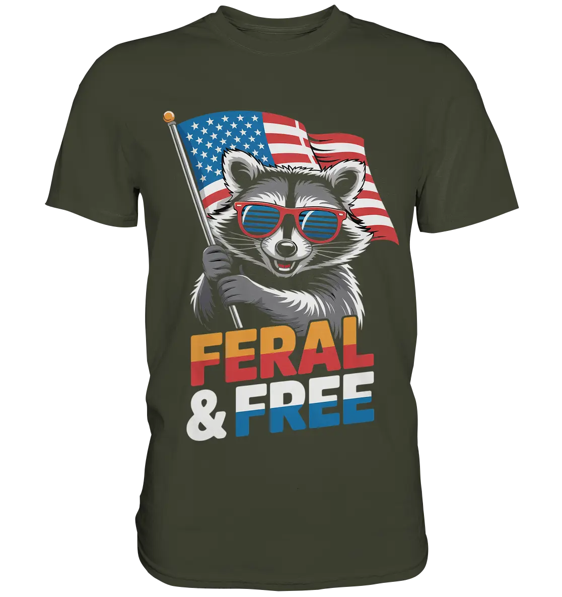 Waschbär im Freiheits-Stil ???? | Feral & Free - Premium Shirt Bright Lights Arts