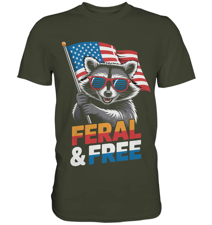 Waschbär im Freiheits-Stil ???? | Feral & Free - Premium Shirt Bright Lights Arts