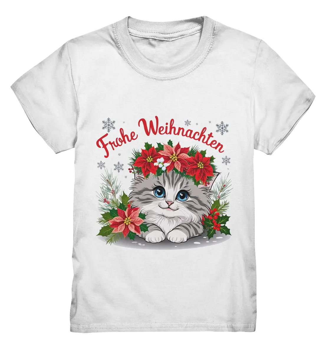 Weihnachtliches Kätzchen mit Poinsettien-Krone - Kids Premium Shirt Bright Lights Arts
