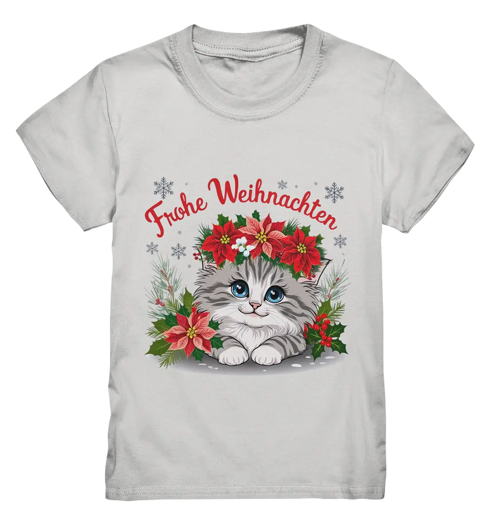 Weihnachtliches Kätzchen mit Poinsettien-Krone - Kids Premium Shirt Bright Lights Arts