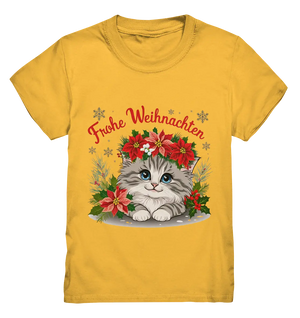 Weihnachtliches Kätzchen mit Poinsettien-Krone - Kids Premium Shirt Bright Lights Arts