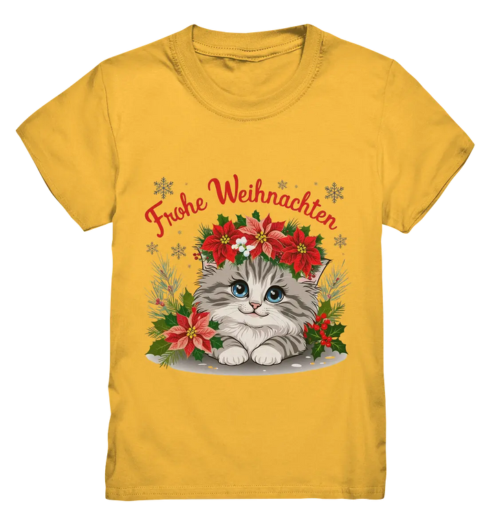 Weihnachtliches Kätzchen mit Poinsettien-Krone - Kids Premium Shirt Bright Lights Arts