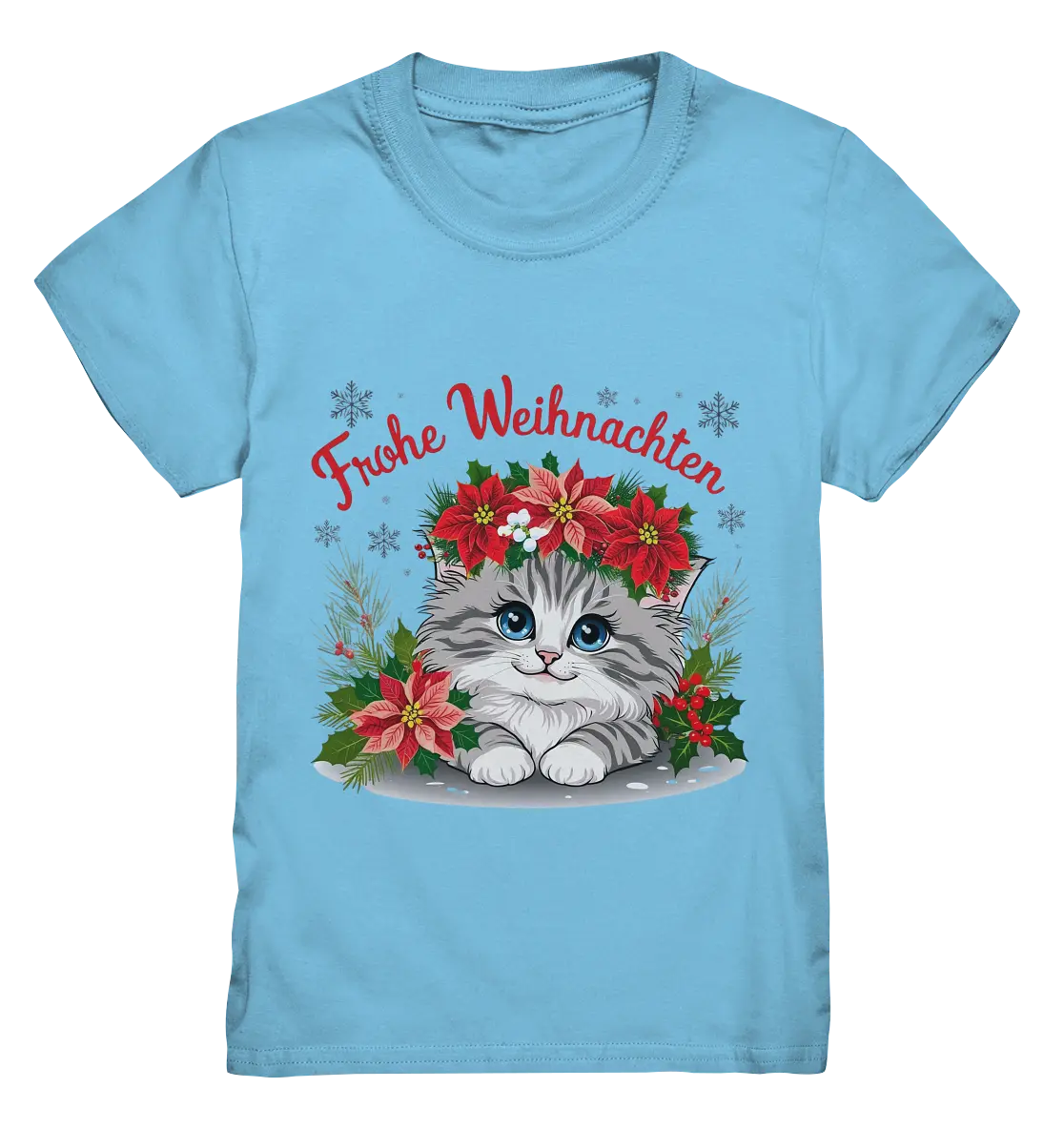 Weihnachtliches Kätzchen mit Poinsettien-Krone - Kids Premium Shirt Bright Lights Arts