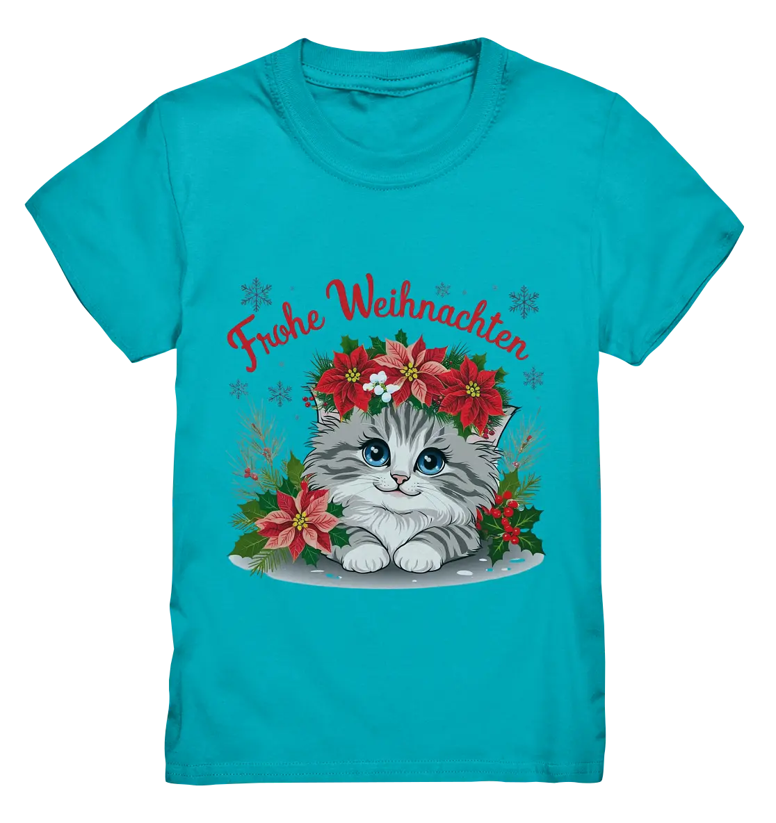 Weihnachtliches Kätzchen mit Poinsettien-Krone - Kids Premium Shirt Bright Lights Arts