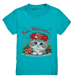 Weihnachtliches Kätzchen mit Poinsettien-Krone - Kids Premium Shirt Bright Lights Arts