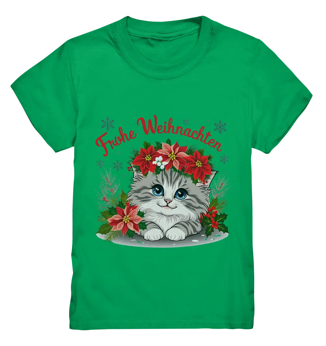 Weihnachtliches Kätzchen mit Poinsettien-Krone - Kids Premium Shirt Bright Lights Arts