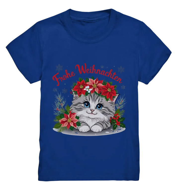 Weihnachtliches Kätzchen mit Poinsettien-Krone - Kids Premium Shirt Bright Lights Arts