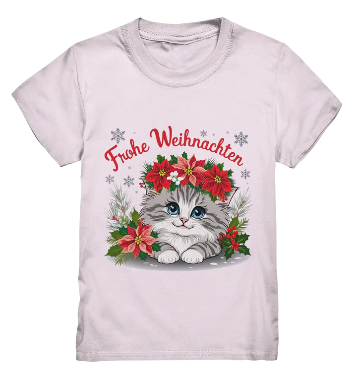 Weihnachtliches Kätzchen mit Poinsettien-Krone - Kids Premium Shirt Bright Lights Arts