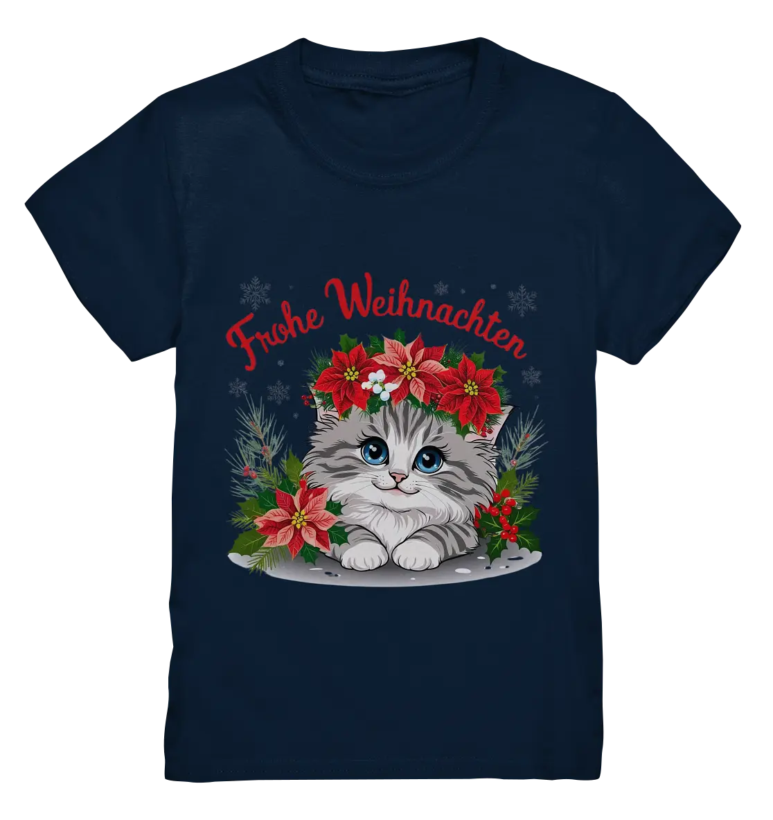 Weihnachtliches Kätzchen mit Poinsettien-Krone - Kids Premium Shirt Bright Lights Arts