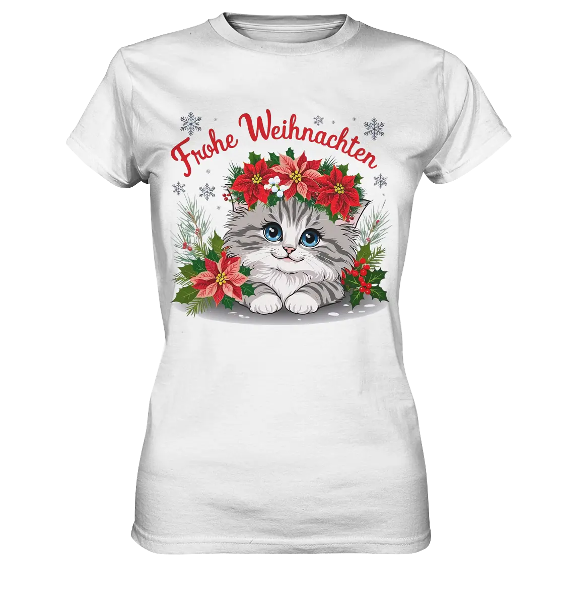 Weihnachtliches Kätzchen mit Poinsettien-Krone - Ladies Premium Shirt Bright Lights Arts