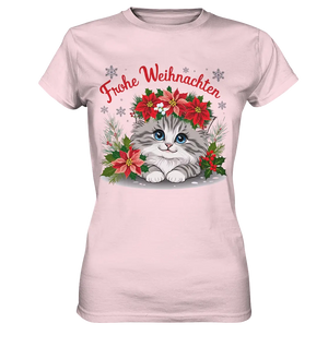 Weihnachtliches Kätzchen mit Poinsettien-Krone - Ladies Premium Shirt Bright Lights Arts